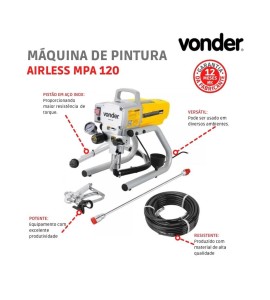 Maquina De Pintura Profissional Airless mpa 120 2,2L/min 1,2Hp 15m 220V Vonder
